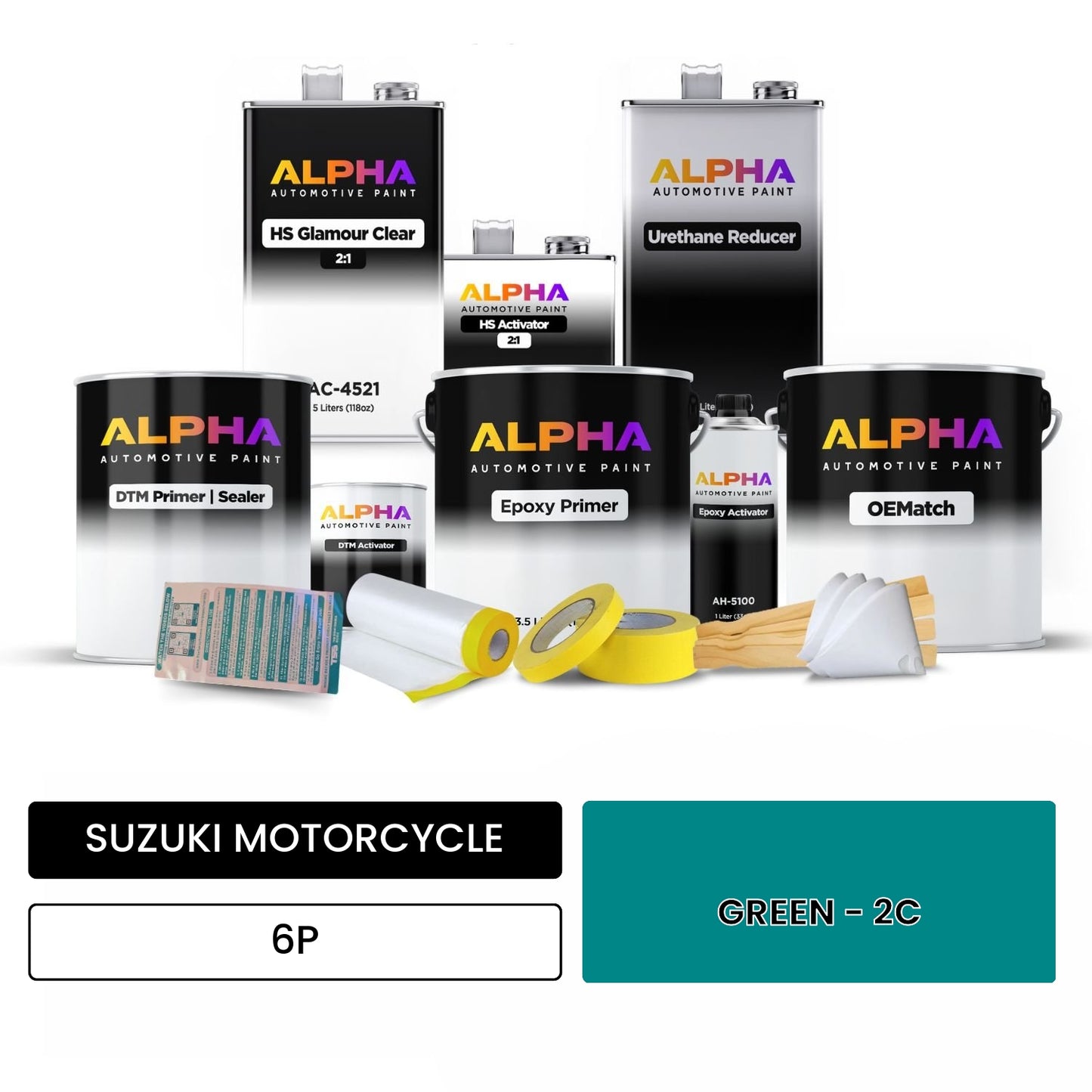 SUZUKI MOTORCYCLE GREEN - 2C 6P OEMatch Vehicle Paint Kit