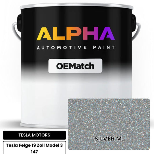 TESLA MOTORS SILVER M. Tesla Felge 19 Zoll Model 3 147 OEMatch Basecoat