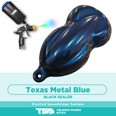 Texas Metal Blue Pre-Sprayed Speedshape Paint Sample (Black Ground Coat) - The Spray Source - Alpha Pigments
