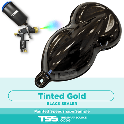 Tinted Gold Pre-Sprayed Speedshape Paint Sample (Black Ground Coat) - The Spray Source - Alpha Pigments