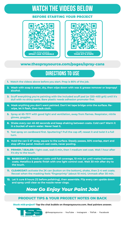 TSS Spray Can Paint Kit Cheat Sheet