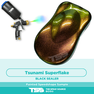 Tsunami Superflake Pre-Sprayed Speedshape Paint Sample (Black Ground Coat) - The Spray Source - Alpha Pigments