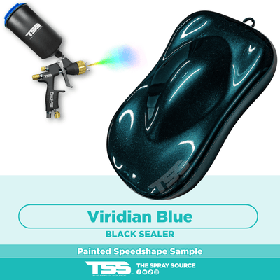 Viridian Blue Pre-Sprayed Speedshape Paint Sample (Black Ground Coat) - The Spray Source - Alpha Pigments