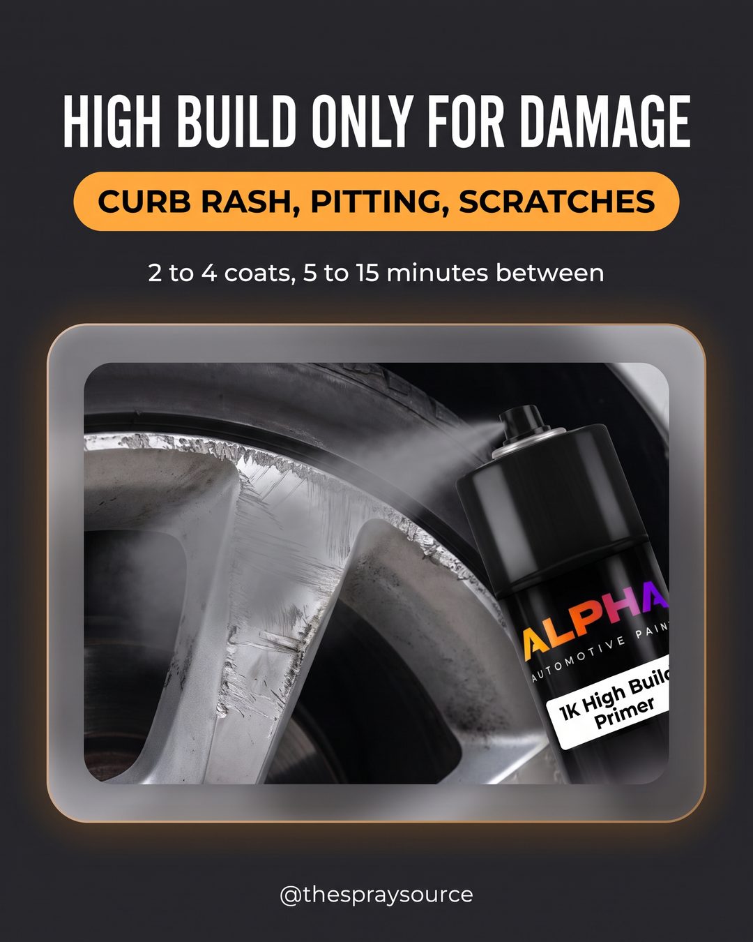 High build only for damage: curb rash, pitting, scratches